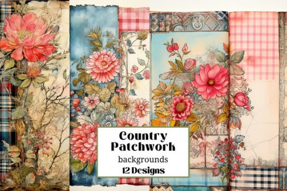 12 Country Patchwork Floral Backgrounds: A Quaint Digital Asset