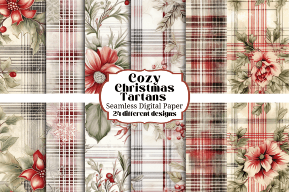 Cozy Christmas Tartan Floral Backgrounds for Festive Crafting