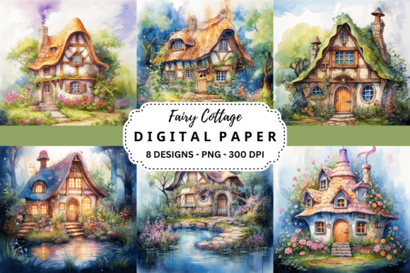 Enchanting Fairy Cottage Watercolor Backgrounds for Your Designs