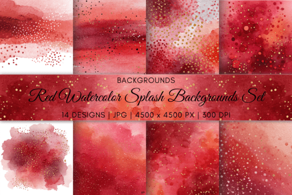 Ignite Your Designs: The Red Watercolor Splash Backgrounds Set