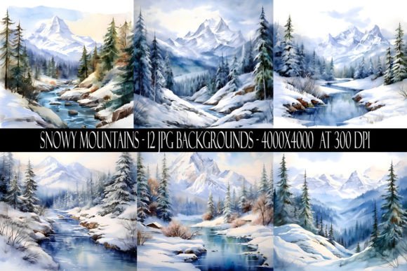 Snowy Mountain Backgrounds: 12 High-Resolution Digital Assets