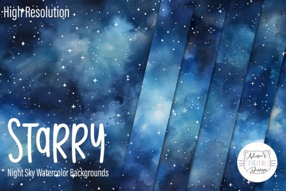 Starry Night Sky Watercolor Backgrounds: Your Design Toolkit